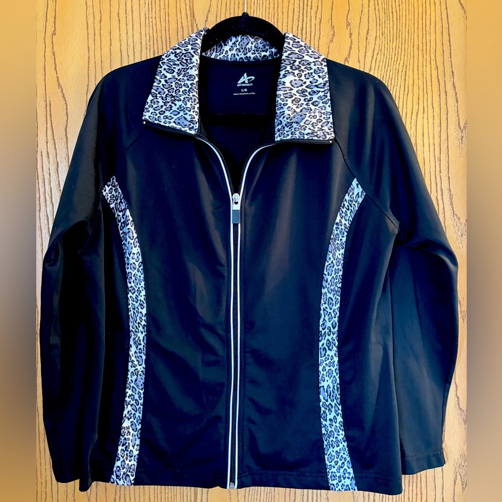 ATHLETECH athletic jacket w/animal print collar and stripes